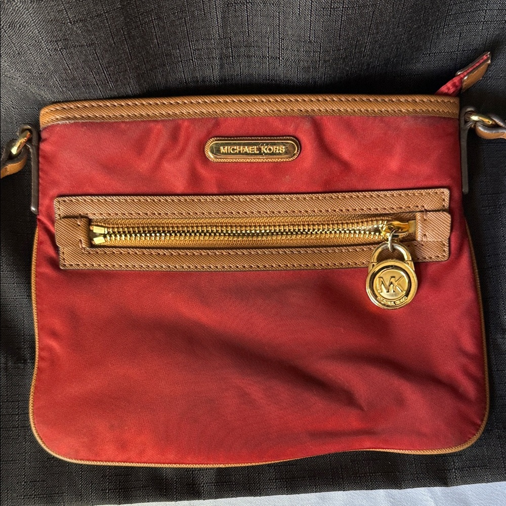 Michael Kors Red and Tan Crossbody Bag